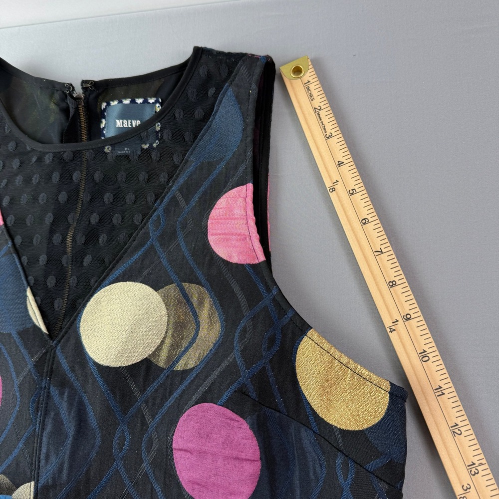 Maeve Multi-Color Metalic Polka-Dot Mesh Sleeveless Abstract Mini Dress Women XL - Picture 7 of 15